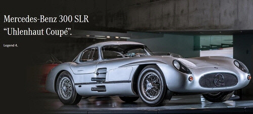 메르세데스-벤츠의 1955년형 300 SLR 울렌하우트 쿠페[메르세데스-벤츠 홈페이지 캡처]